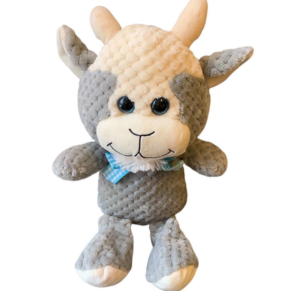 Kellytoy Plush Billy Goat 15" Grey Waffle Quilted Stuffed Animal Blue Bow Tie